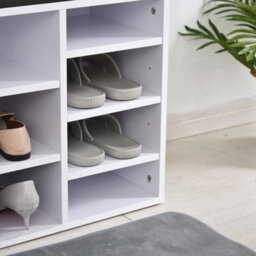Homcom Multi-Storage Shoe Rack 14 Compartments Cushion Moving Shelves Home White - thumbnail 9