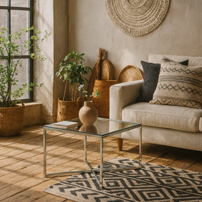 Wyld Haus Oakfern Square Side Table With Clear Glass Top And Chrome Frame - image 1