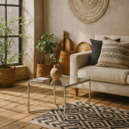Wyld Haus Oakfern Square Side Table With Clear Glass Top And Chrome Frame - thumbnail 1