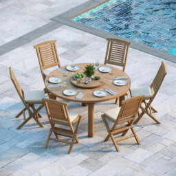 Eterna Altea Teak Garden Outdoor Dining Table & 6 Seat Chair Set - With Cream Cushions - thumbnail 2