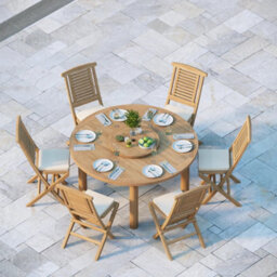 Eterna Altea Teak Garden Outdoor Dining Table & 6 Seat Chair Set - With Cream Cushions - thumbnail 5