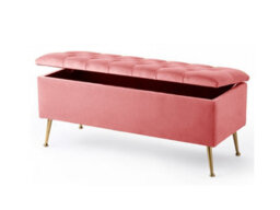 137Cm Amara Chesterfield Ottoman Storage Bench - Plush Velvet Shoes Bench - Pink Upholstery Footstool Storage With Legs - thumbnail 2
