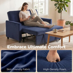 Homcom 2 Seater Sofa Bed, 3-In-1 Velvet Pull Out Sleeper Sofa, Dark Blue - thumbnail 6