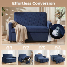 Homcom 2 Seater Sofa Bed, 3-In-1 Velvet Pull Out Sleeper Sofa, Dark Blue - thumbnail 4