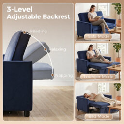 Homcom 2 Seater Sofa Bed, 3-In-1 Velvet Pull Out Sleeper Sofa, Dark Blue - thumbnail 5