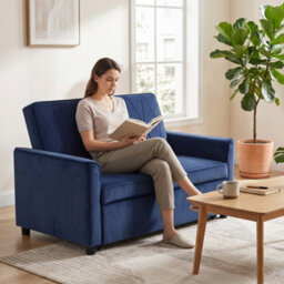 Homcom 2 Seater Sofa Bed, 3-In-1 Velvet Pull Out Sleeper Sofa, Dark Blue - thumbnail 9