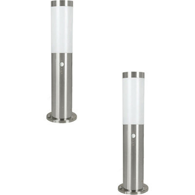 Set Of 2 Ip44 Outdoor Stainless Steel Bollard Lights With Pir Sensor - 450mm Height - image 1