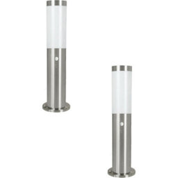 Set Of 2 Ip44 Outdoor Stainless Steel Bollard Lights With Pir Sensor - 450mm Height