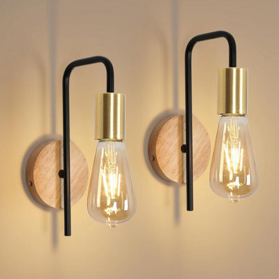 Osairous 2 Pack Vintage Wall Lights, Industrial Interior Lamps, Retro Iron Spotlight For Bedroom, Hallway Bar, E 27, Ip 20, Wood