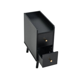 Living And Home Modern Black Mdf Bedside Table With 2 Drawers, 20Cm W - thumbnail 4
