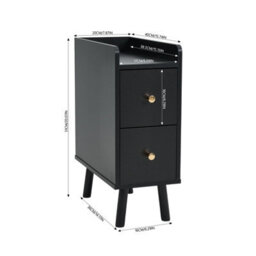 Living And Home Modern Black Mdf Bedside Table With 2 Drawers, 20Cm W - thumbnail 7
