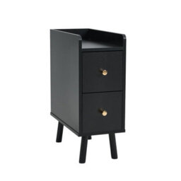 Living And Home Modern Black Mdf Bedside Table With 2 Drawers, 20Cm W - thumbnail 3