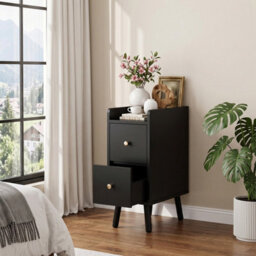 Living And Home Modern Black Mdf Bedside Table With 2 Drawers, 20Cm W - thumbnail 2