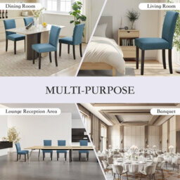 London Boutique 2 Pack Parsons Dining Chairs, Linen Upholstered High Back Kitchen Chairs, Nailhead Trim, Wooden Legs, Blue - thumbnail 8