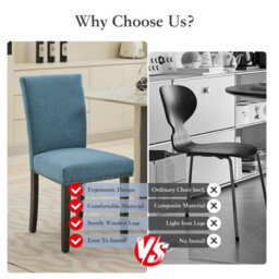 London Boutique 2 Pack Parsons Dining Chairs, Linen Upholstered High Back Kitchen Chairs, Nailhead Trim, Wooden Legs, Blue - thumbnail 7