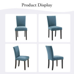 London Boutique 2 Pack Parsons Dining Chairs, Linen Upholstered High Back Kitchen Chairs, Nailhead Trim, Wooden Legs, Blue - thumbnail 6