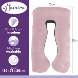 Aamira U Shaped Pregnancy Pillow Pink & Grey, 135X75X20Cm Shredded Memory Foam Full Body Maternity Cushion For Sleeping - thumbnail 8