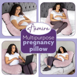 Aamira U Shaped Pregnancy Pillow Pink & Grey, 135X75X20Cm Shredded Memory Foam Full Body Maternity Cushion For Sleeping - thumbnail 7