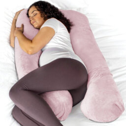 Aamira U Shaped Pregnancy Pillow Pink & Grey, 130X75X20Cm Shredded Memory Foam Full Body Maternity Cushion For Sleeping