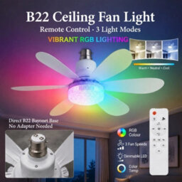 40W White Rgb Led Ceiling Fan Light 1 Pc Diamond Lampshade Remote B22 - thumbnail 1
