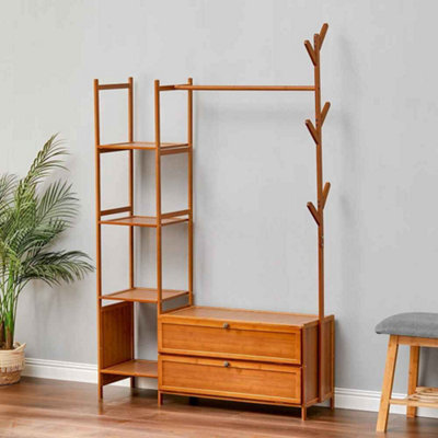 Freestanding Bamboo Clothes Rack ,storage Organizer With Shelves For Tidy And Stylish Home Décor - image 1