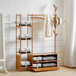 Freestanding Bamboo Clothes Rack ,storage Organizer With Shelves For Tidy And Stylish Home Décor - thumbnail 8