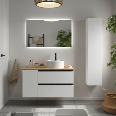 Cygnus bath Bequia Plus Metal Vanity Unit 100Cm Matt White Worktop Basin Ceramic Reversible Side 1P - image 1