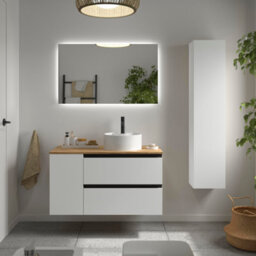 Cygnus bath Bequia Plus Metal Vanity Unit 100Cm Matt White Worktop Basin Ceramic Reversible Side 1P - thumbnail 1