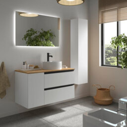 Cygnus bath Bequia Plus Metal Vanity Unit 100Cm Matt White Worktop Basin Ceramic Reversible Side 1P - thumbnail 2