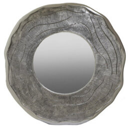Orsina Large Oak Effect Silver Wall Mirror, Contemporary Round Wall Mirror For Living Room, Heavy Metal Art Mirror - thumbnail 1
