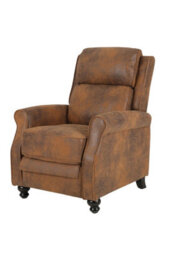 Recliner Manual Chair In Brown Faux Leather Suede - thumbnail 2