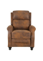 Recliner Manual Chair In Brown Faux Leather Suede - thumbnail 3