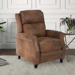 Recliner Manual Chair In Brown Faux Leather Suede - thumbnail 1