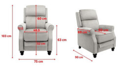 Recliner Manual Chair In Brown Faux Leather Suede - thumbnail 9