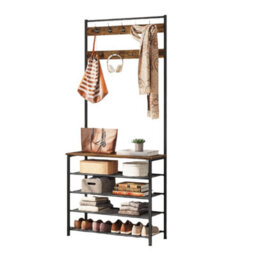 Modcraft Industrial Coat Stand With Shoe Storage - Hall Tree With 9 Hooks - thumbnail 5