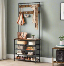 Modcraft Industrial Coat Stand With Shoe Storage - Hall Tree With 9 Hooks - thumbnail 6