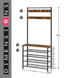 Modcraft Industrial Coat Stand With Shoe Storage - Hall Tree With 9 Hooks - thumbnail 7