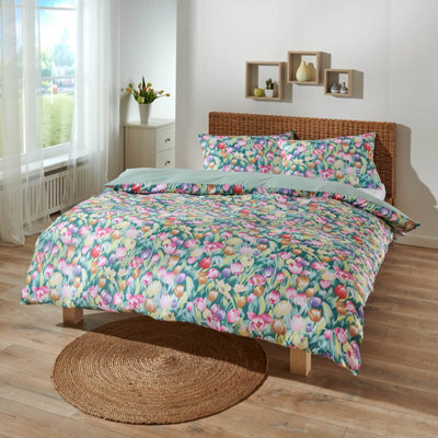 Tulips King Duvet Set, Microfibre Polyester, Bright Floral Design, With Pillowcases