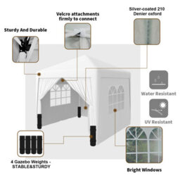 Sundaze Garden Pop Up Gazebo Party Tent Camping Marquee Canopy With 4 Sidewalls Carrying Bag White 2X2M - thumbnail 4