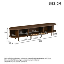 Btm 180Cm Oval Tv Cabinet, Rattan Design Lowboard With Roll Up Door And Drop Down Storage, Dark Walnut - thumbnail 4