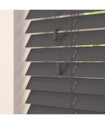 Smooth Finish Faux Wood Venetian Blinds With Strings 120Cm Drop X 210Cm Width Slate Smooth