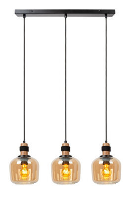 Lucide Ilona 3 Light Bar Glass Ceiling Pendant Light Amber - image 1