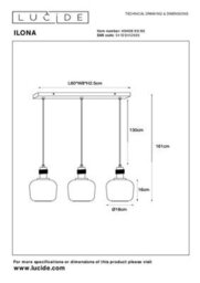 Lucide Ilona 3 Light Bar Glass Ceiling Pendant Light Amber - thumbnail 6