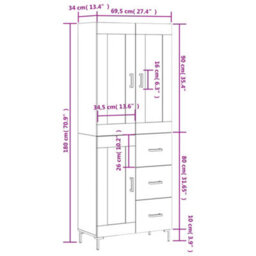 Vidaxl Highboard Smoked Oak 69.5X34X180 Cm Engineered Wood - thumbnail 3