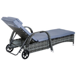 Outsunny 3 Pcs Rattan Lounger Recliner Bed Garden Furniture Set W/ Side Table - thumbnail 9