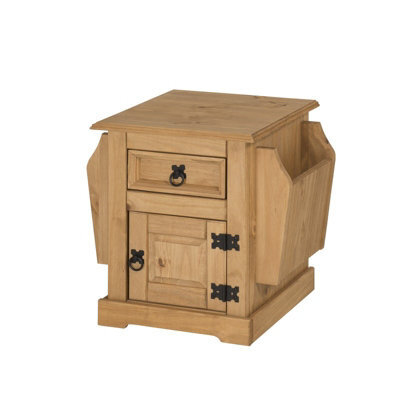 Mercers Furniture Corona Magazine Rack Newspaper 1 Door 1 Drawer Table Bedside Cabinet Lamp Solid Wood Pine Wooden Mexican Styling - image 1