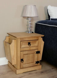Mercers Furniture Corona Magazine Rack Newspaper 1 Door 1 Drawer Table Bedside Cabinet Lamp Solid Wood Pine Wooden Mexican Styling - thumbnail 7