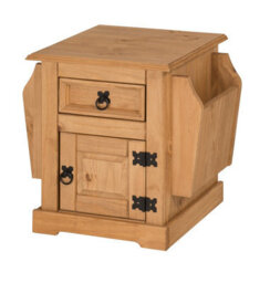 Mercers Furniture Corona Magazine Rack Newspaper 1 Door 1 Drawer Table Bedside Cabinet Lamp Solid Wood Pine Wooden Mexican Styling - thumbnail 4