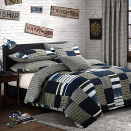 Velosso Blue Denim Patchwork Duvet Cover And Pillowcase Set Single - thumbnail 1