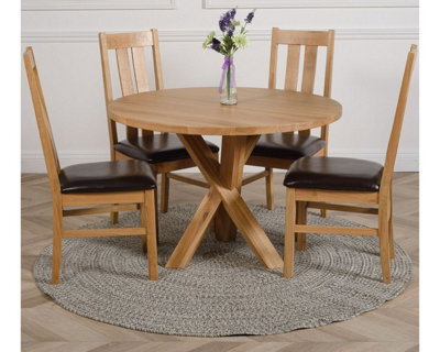 That's Furniture Oregon Round Oak Dining Table And 4 Chairs Dining Set With Princeton Oak Chairs - image 1